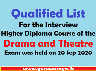 Qualified List : Higher Diploma Course of the Drama and Theatre