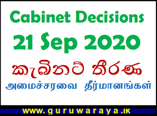 Cabinet Decisions  (21 Sep 2020)