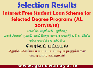 Selected List : Interest Free Loan Scheme for Degree Programme