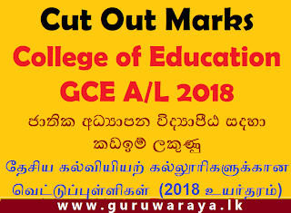 Cut Out Marks : College of Education Selection (2018 AL)