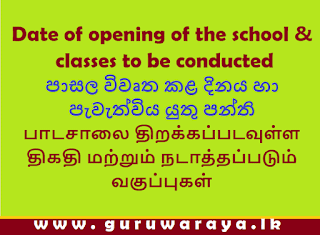 Date of opening of the school &  classes to be conducted