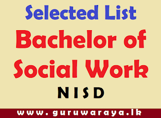 Selected List : Bachelor of  Social Work (N I S D)